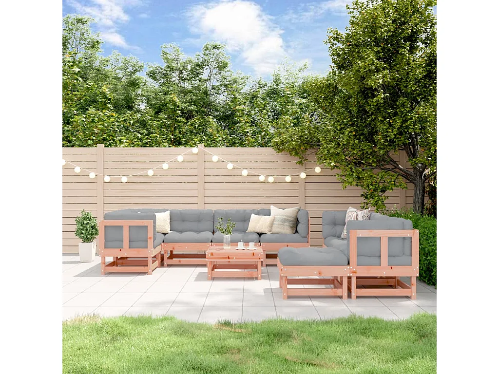 Salon de jardin 10 pcs avec coussins bois massif douglas