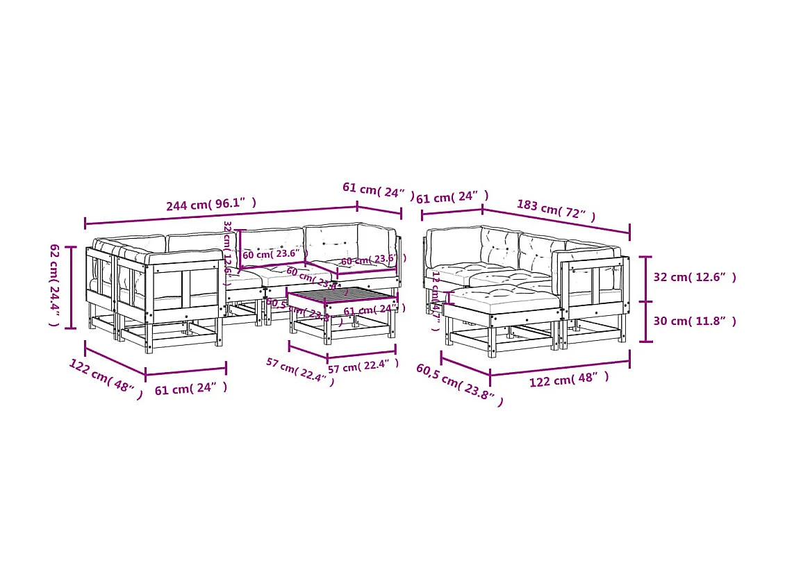 Salon de jardin 10 pcs avec coussins bois massif douglas
