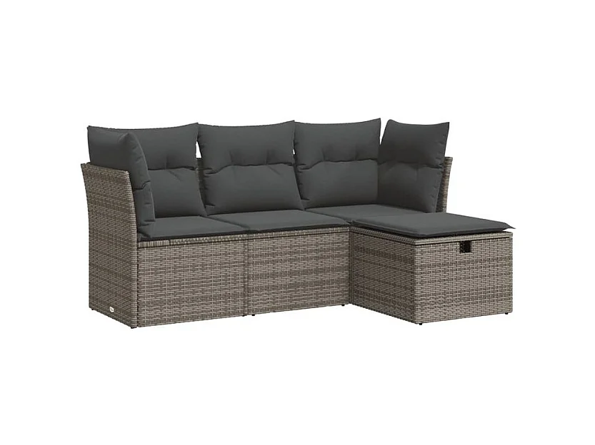 Salon de jardin 4 pcs avec coussins gris résine tressée