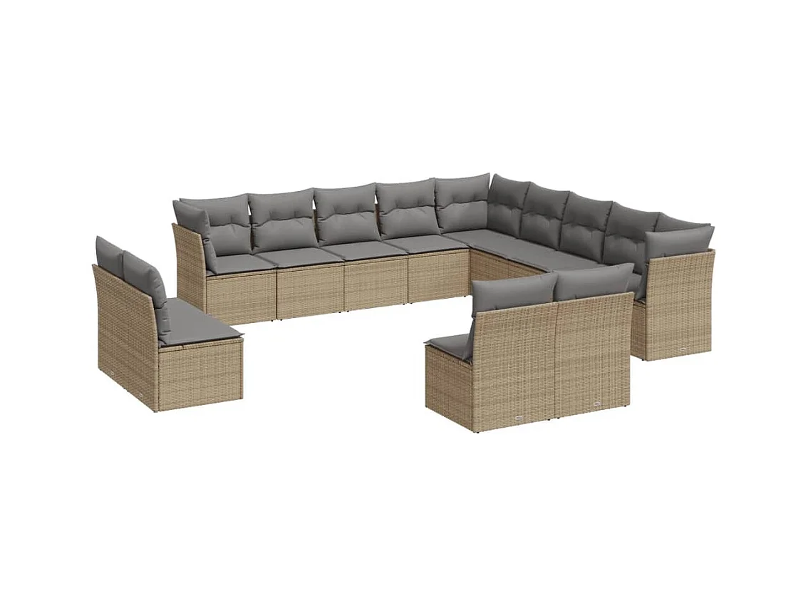 Salon de jardin avec coussins 12 pcs beige résine tressée