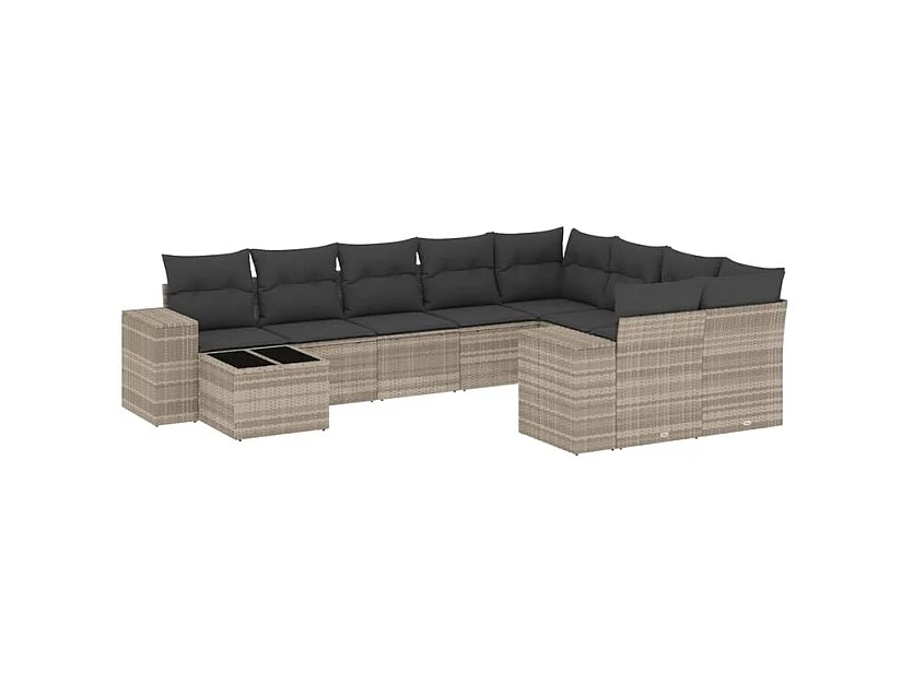 Salon de jardin avec coussins 10 pcs gris clair résine tressée