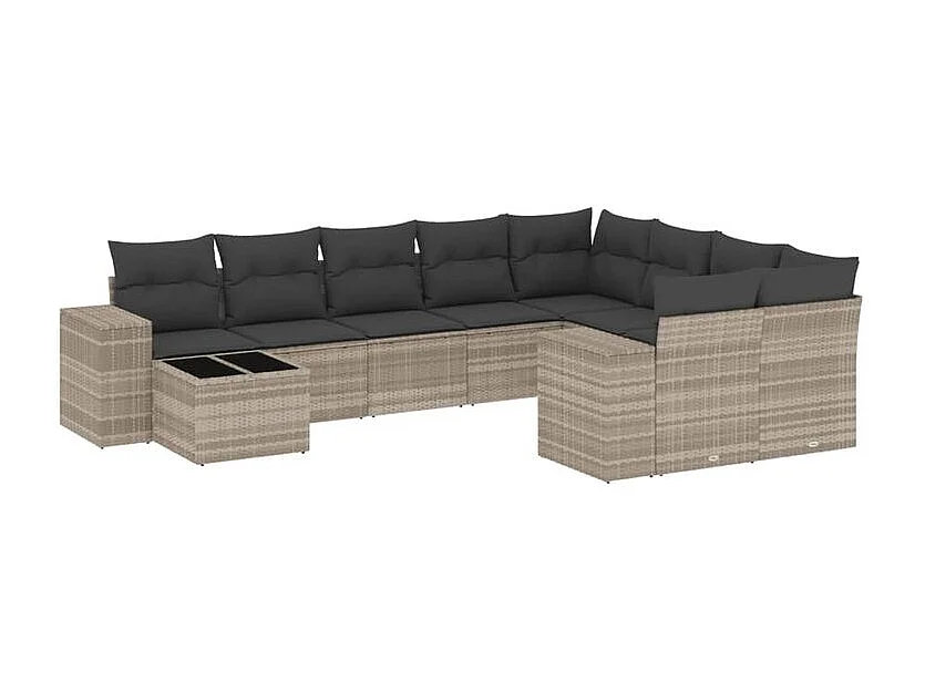 Salon de jardin avec coussins 10 pcs gris clair résine tressée