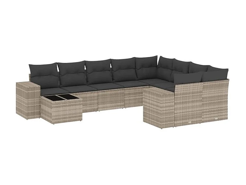 Salon de jardin avec coussins 10 pcs gris clair résine tressée