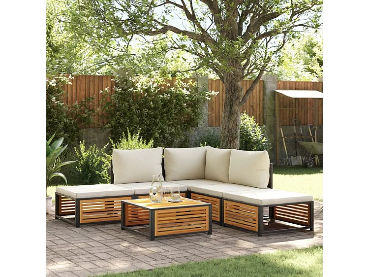 Salon de jardin avec coussins 6 pcs bois d'acacia solide