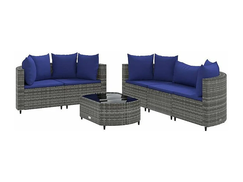 Salon de jardin 6 pcs avec coussins gris résine tressée