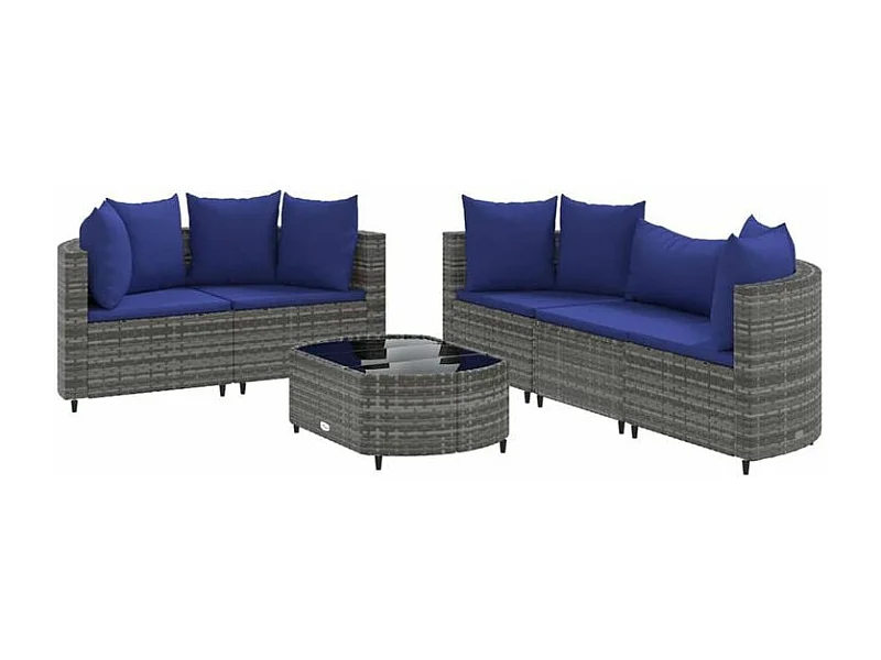 Salon de jardin 6 pcs avec coussins gris résine tressée