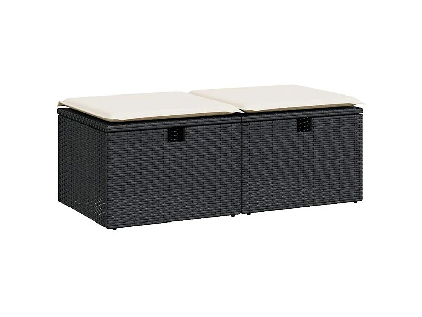 Salon de jardin avec coussins 2 pcs noir résine tressée acacia