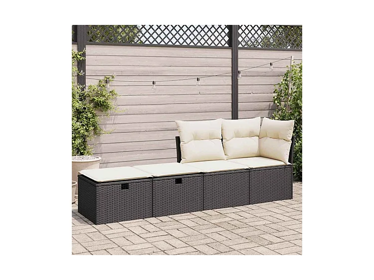 Salon de jardin avec coussins 2 pcs noir résine tressée acacia
