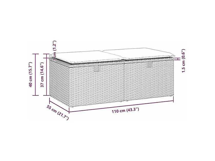Salon de jardin avec coussins 2 pcs noir résine tressée acacia