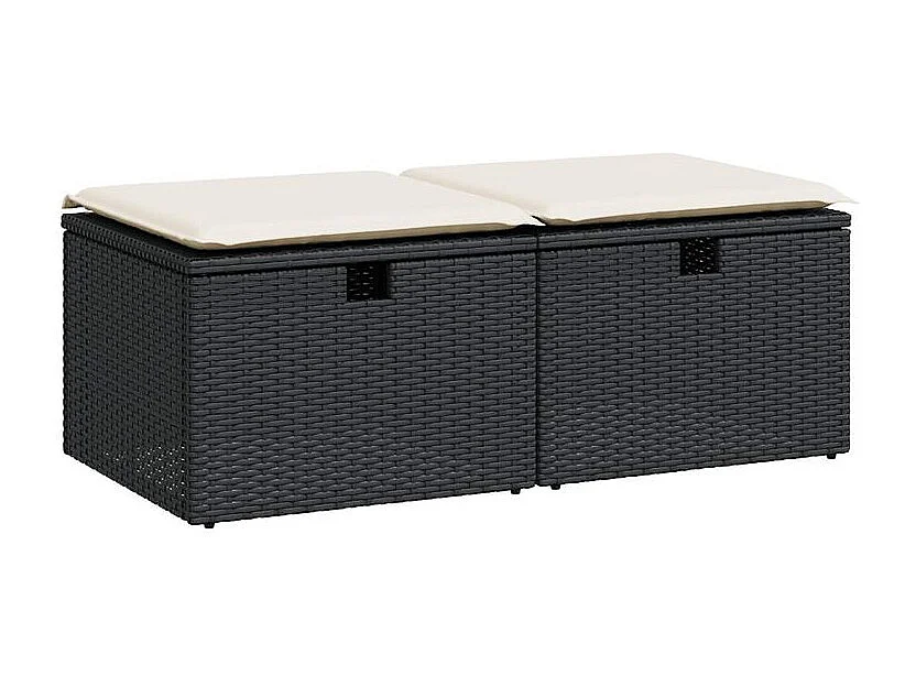 Salon de jardin avec coussins 2 pcs noir résine tressée acacia