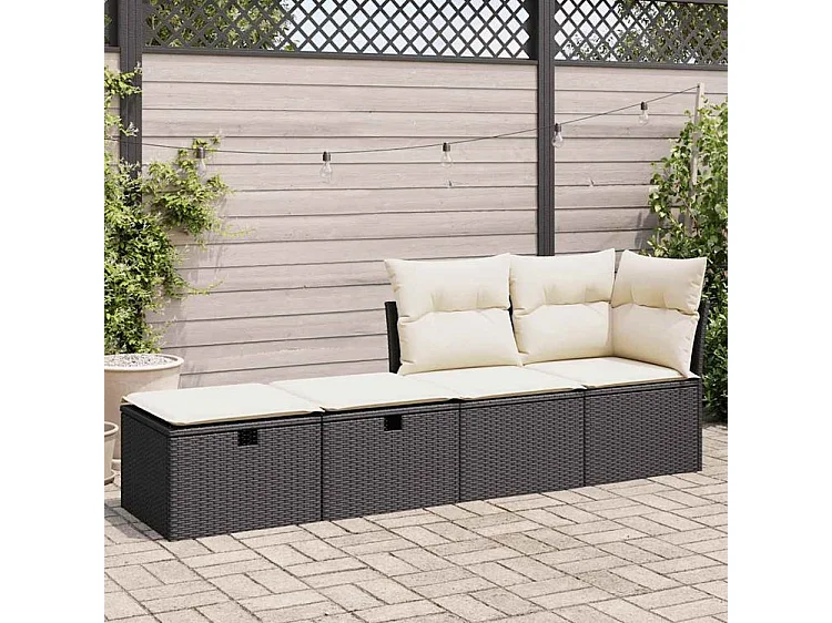 Salon de jardin avec coussins 2 pcs noir résine tressée acacia