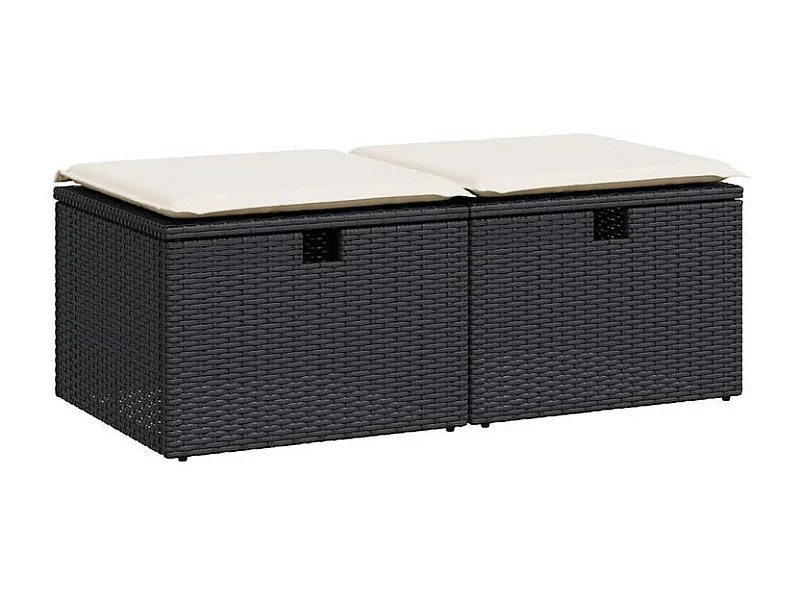 Salon de jardin avec coussins 2 pcs noir résine tressée acacia