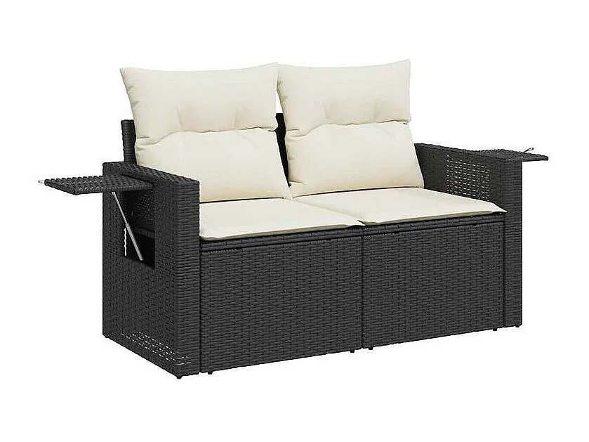 Salon de jardin 6 pcs avec coussins noir résine tressée