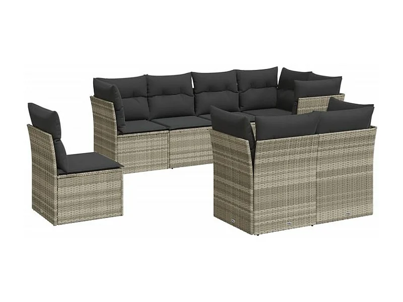 Salon de jardin 8 pcs avec coussins gris clair résine tressée