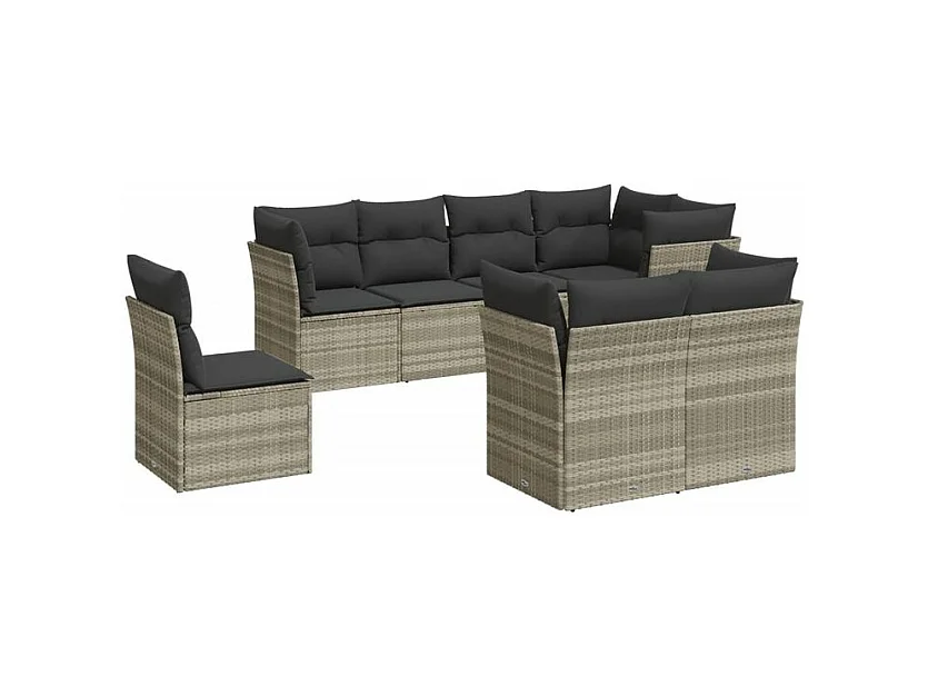 Salon de jardin 8 pcs avec coussins gris clair résine tressée
