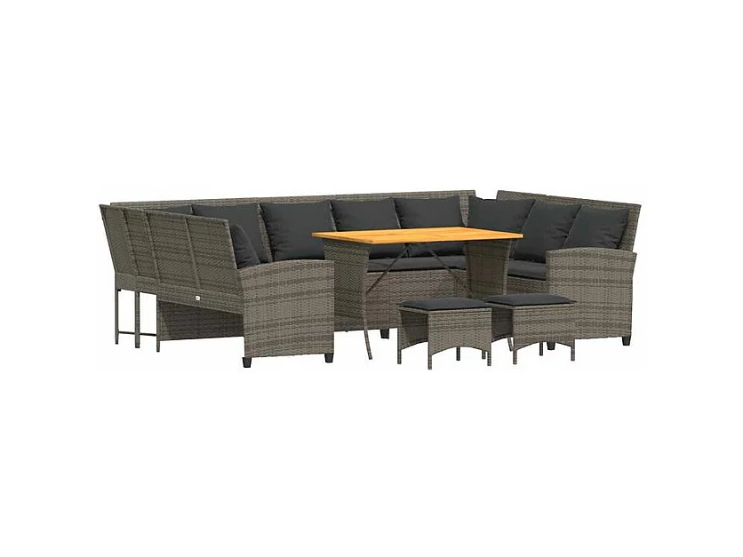 Salon de jardin 4 pcs avec coussins gris résine tressée