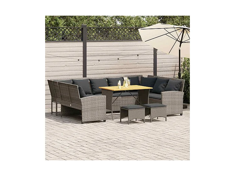 Salon de jardin 4 pcs avec coussins gris résine tressée