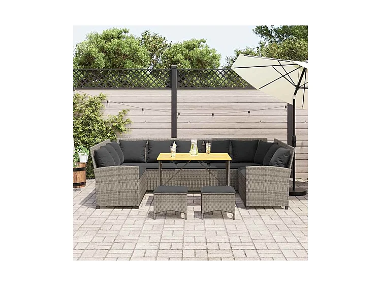 Salon de jardin 4 pcs avec coussins gris résine tressée