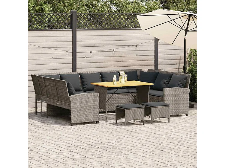 Salon de jardin 4 pcs avec coussins gris résine tressée