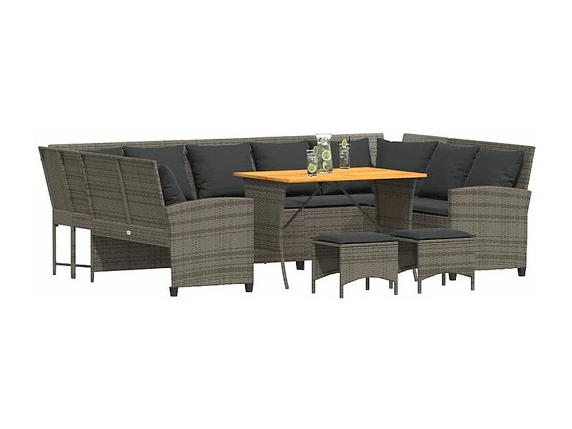 Salon de jardin 4 pcs avec coussins gris résine tressée