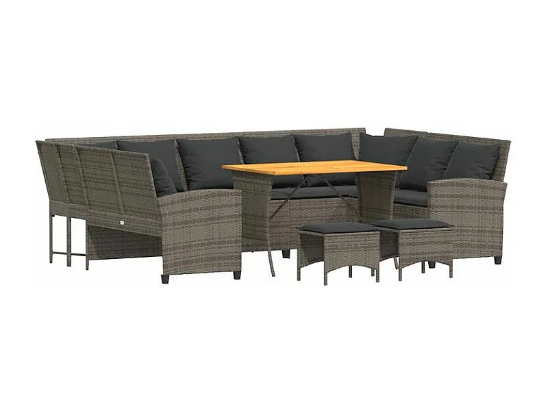 Salon de jardin 4 pcs avec coussins gris résine tressée