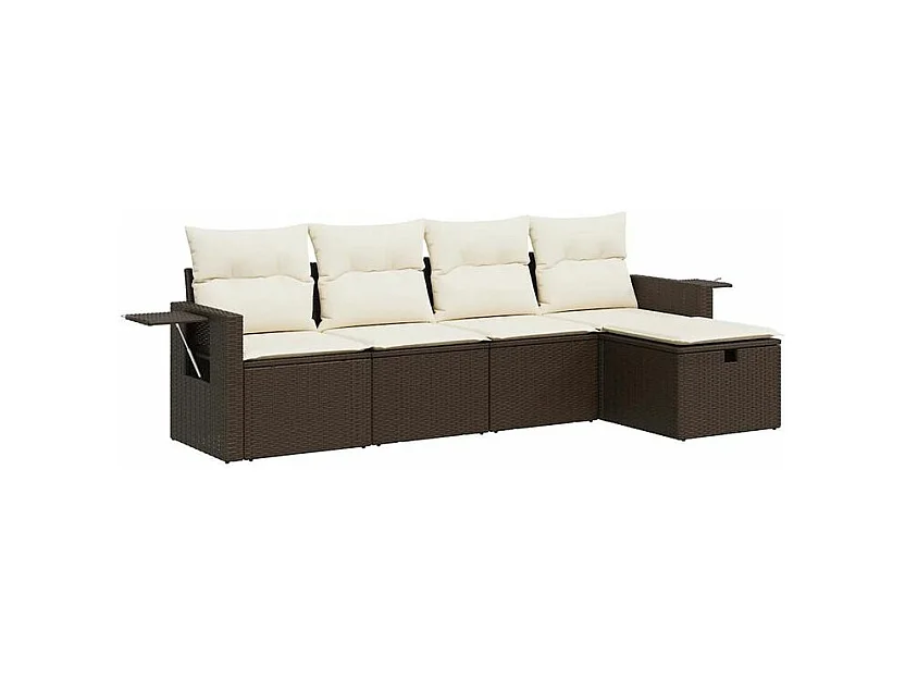Salon de jardin avec coussins 5 pcs marron résine tressée