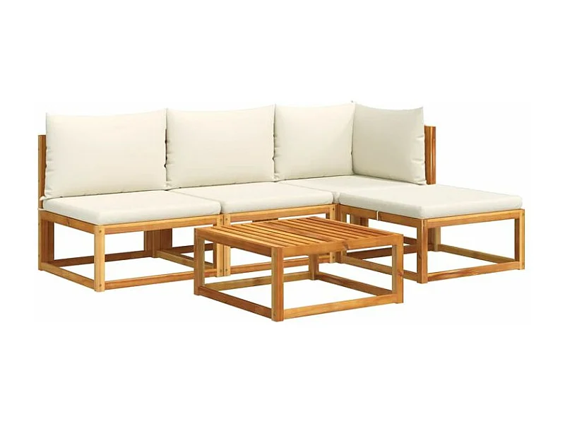 Salon de jardin avec coussins 5 pcs Bois d'acacia solide