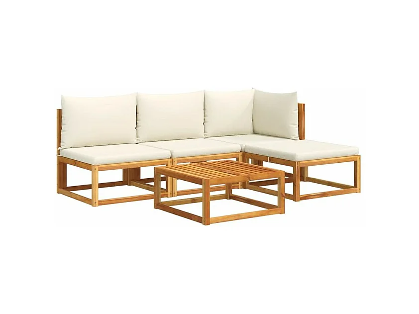 Salon de jardin avec coussins 5 pcs Bois d'acacia solide