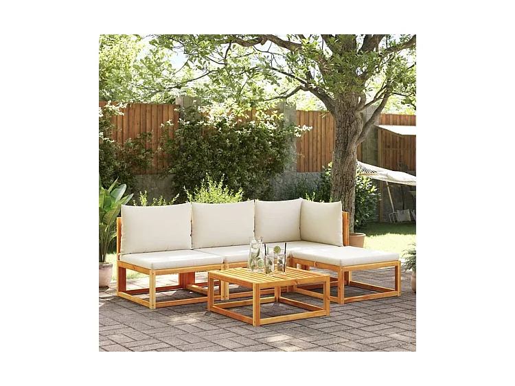Salon de jardin avec coussins 5 pcs Bois d'acacia solide