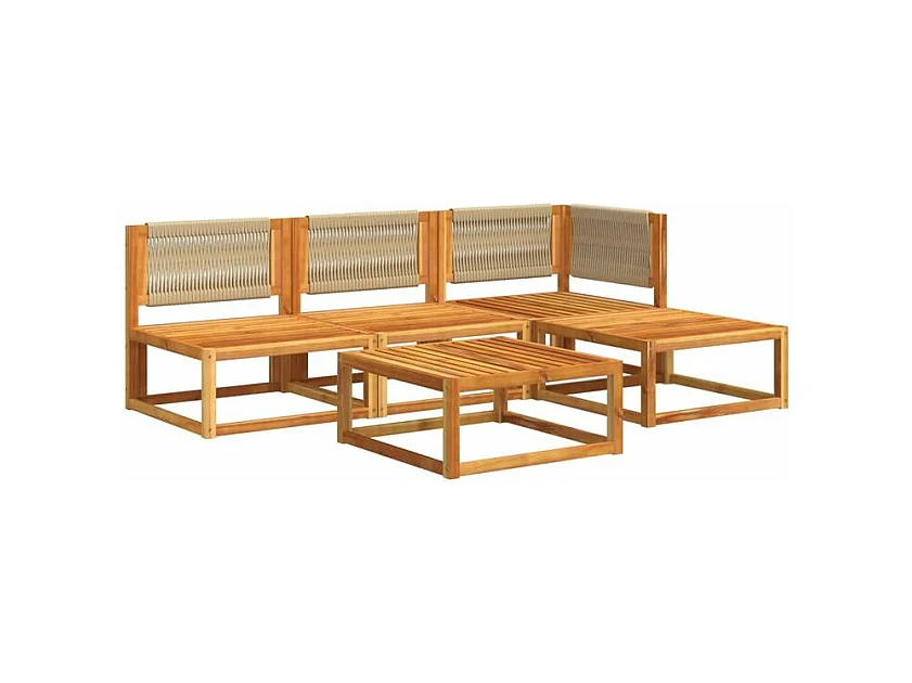 Salon de jardin avec coussins 5 pcs Bois d'acacia solide