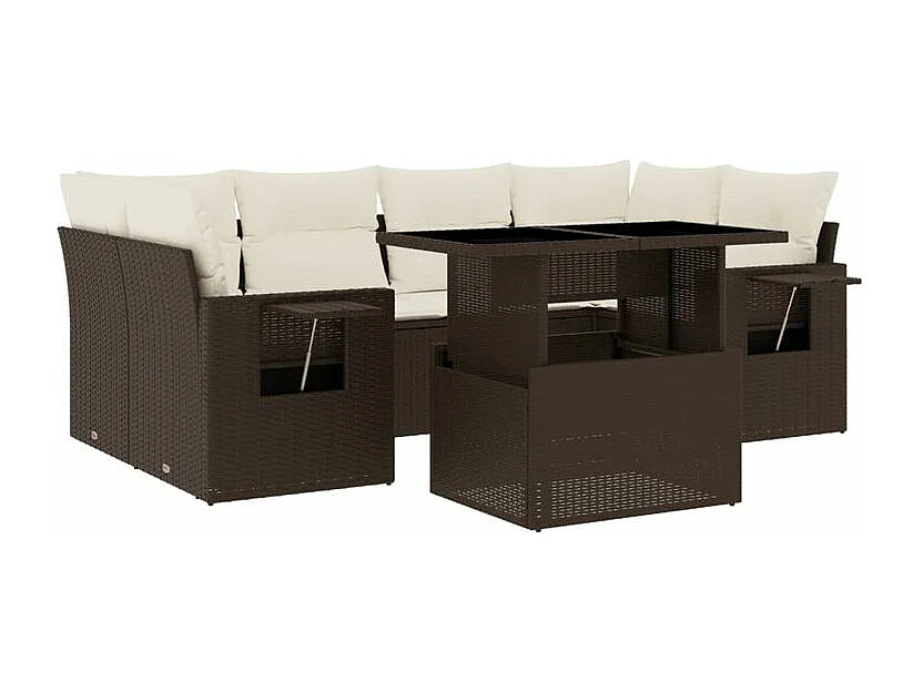 Salon de jardin avec coussins 7 pcs marron résine tressée