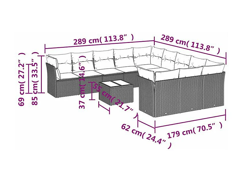 Salon de jardin avec coussins 12 pcs gris clair résine tressée