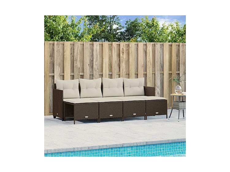 Salon de jardin avec coussins 5 pcs marron résine tressée