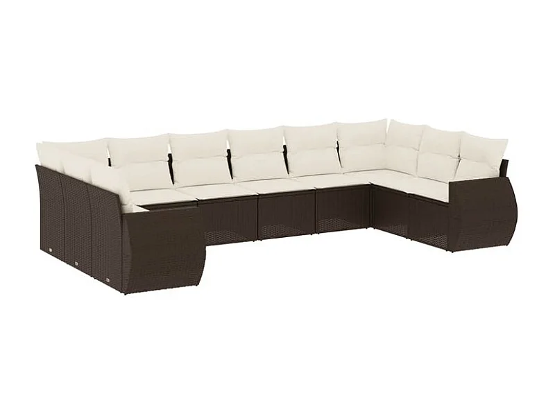 Salon de jardin 10 pcs avec coussins marron résine tressée