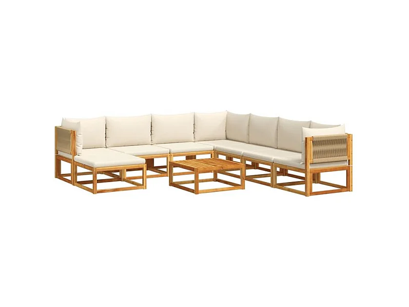 Salon de jardin avec coussins 9 pcs bois massif d'acacia
