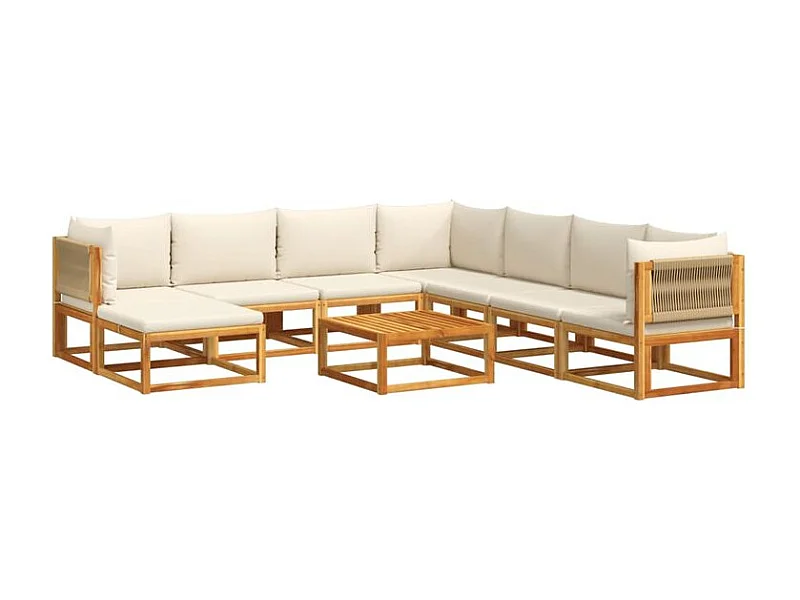 Salon de jardin avec coussins 9 pcs bois massif d'acacia