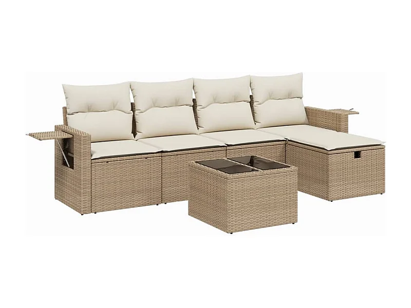 Salon de jardin avec coussins 6 pcs beige résine tressée