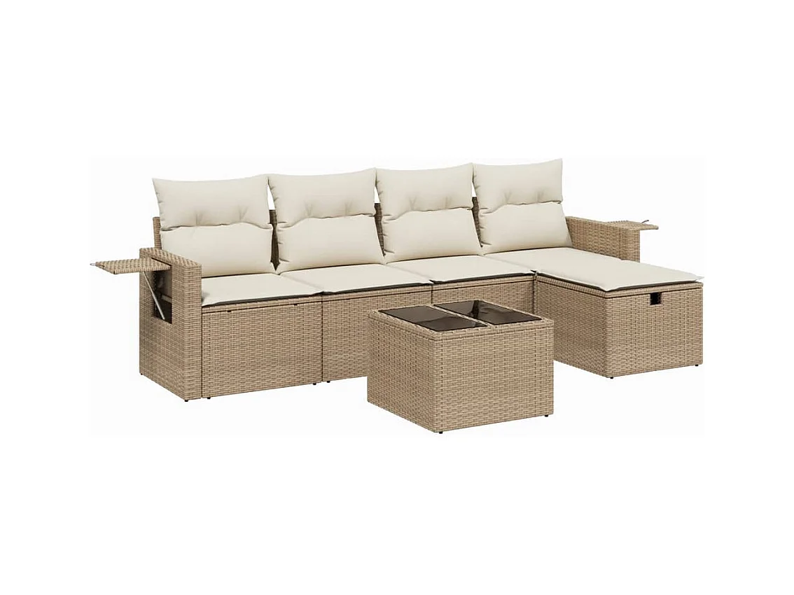 Salon de jardin avec coussins 6 pcs beige résine tressée