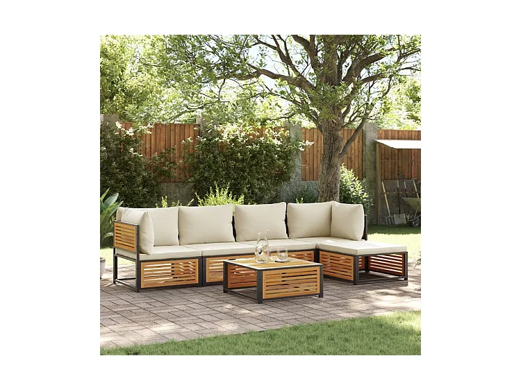 Salon de jardin avec coussins 6 pcs bois d'acacia solide