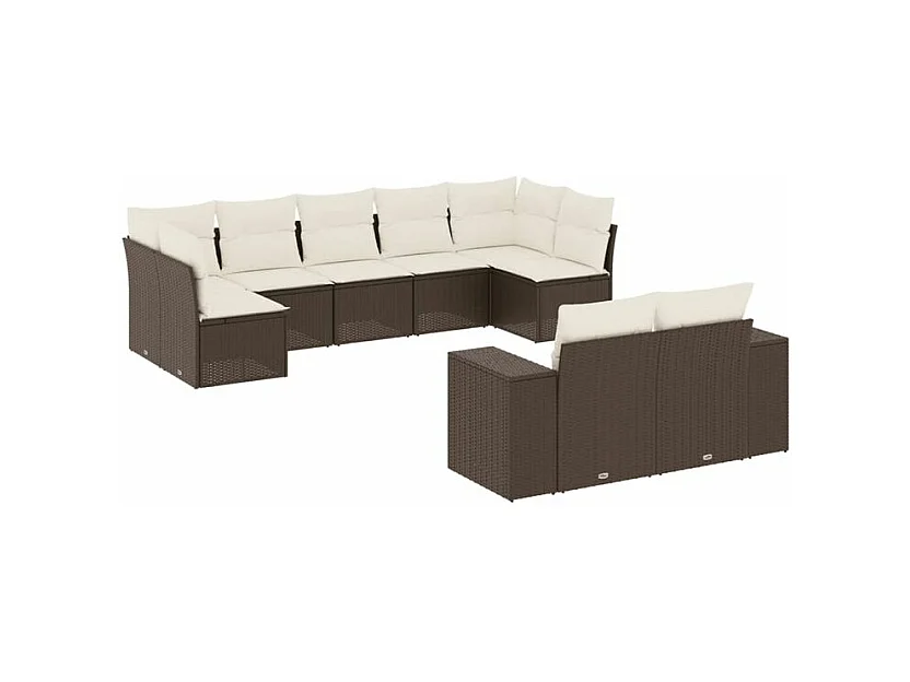 Salon de jardin avec coussins 9 pcs marron résine tressée