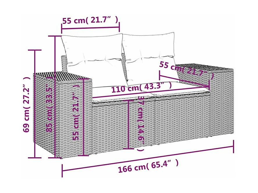 Salon de jardin avec coussins 9 pcs marron résine tressée