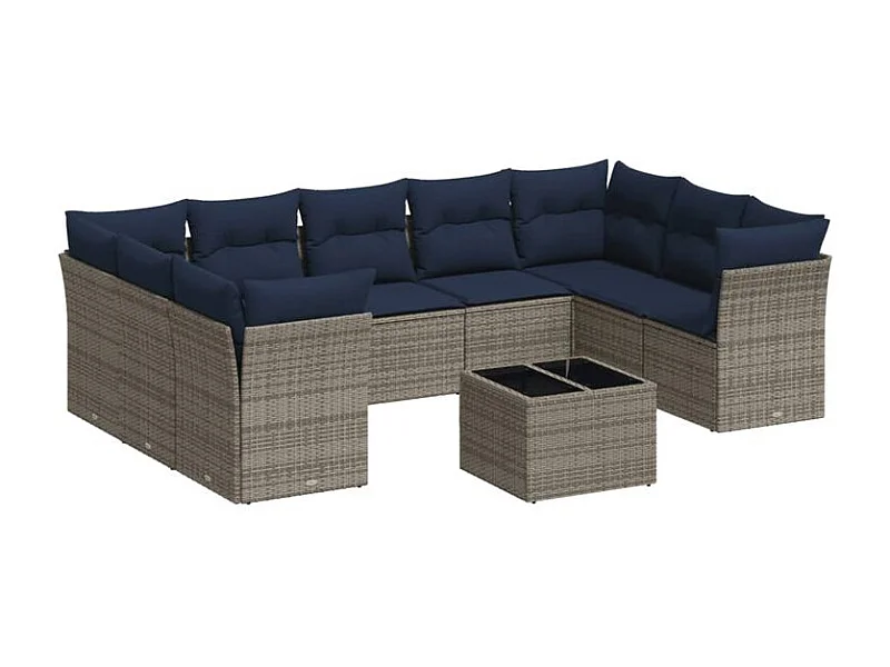 Salon de jardin avec coussins 10 pcs gris clair résine tressée