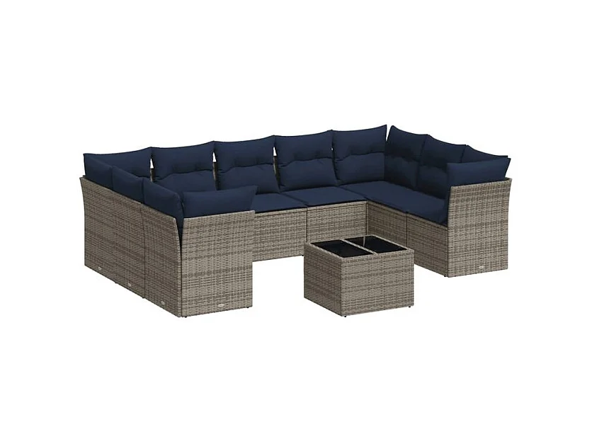 Salon de jardin avec coussins 10 pcs gris clair résine tressée