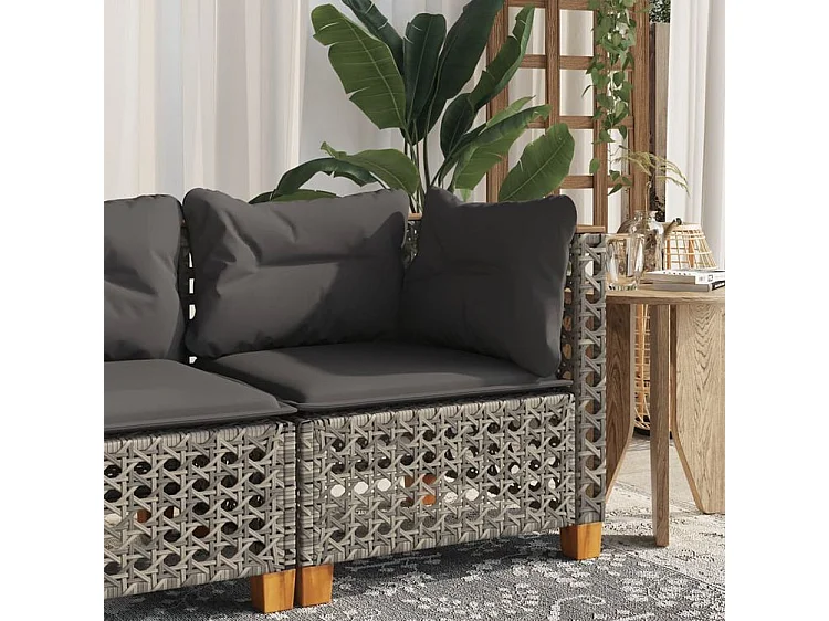 Canapé d'angle de jardin avec coussins gris résine tressée