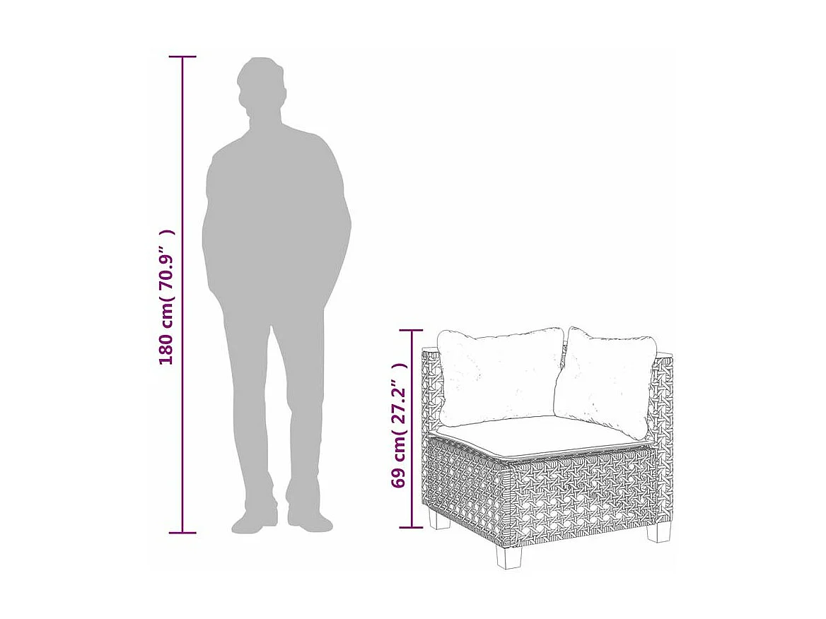 Canapé d'angle de jardin avec coussins gris résine tressée