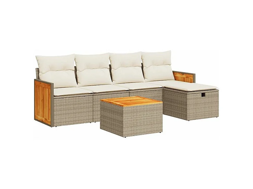 Salon de jardin avec coussins 6 pcs beige résine tressée