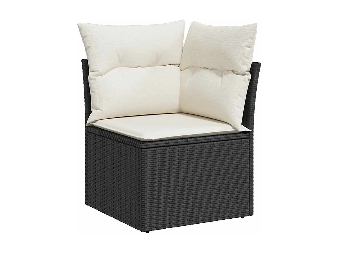 Salon de jardin avec coussins 8 pcs noir résine tressée acacia