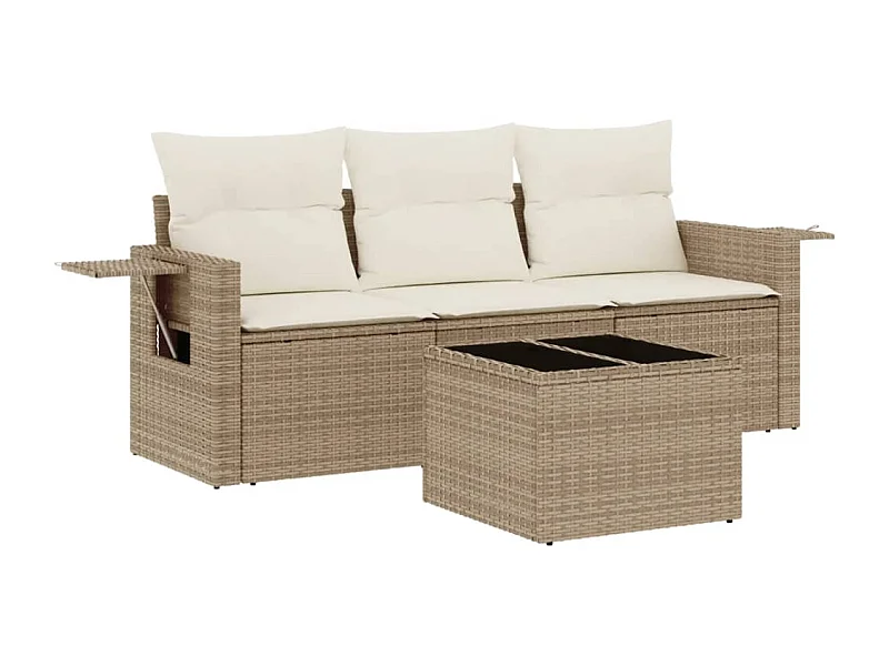 Salon de jardin avec coussins 4 pcs beige résine tressée