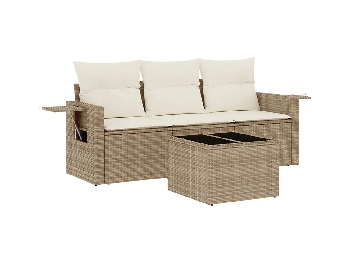 Salon de jardin avec coussins 4 pcs beige résine tressée