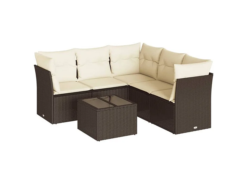 Salon de jardin avec coussins 6 pcs marron résine tressée